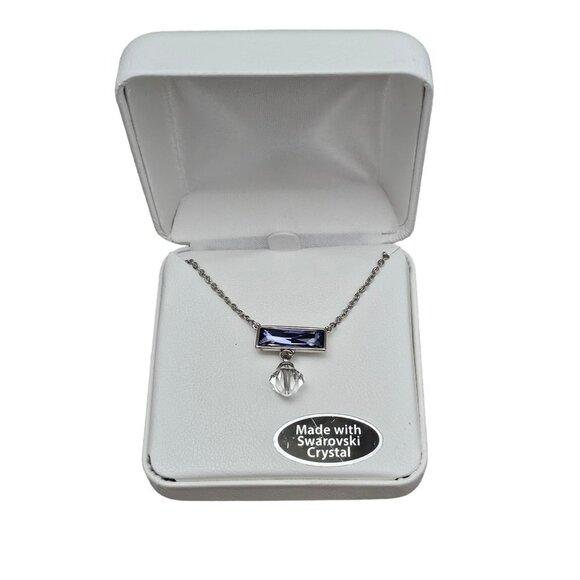 Swarovski Purple Rectangle Crystal Necklace Pendant - Picture 1 of 8